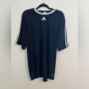 Adidas Black and White Striped Performance Shirt XL